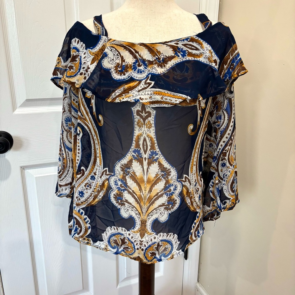 Ashley Stewart Paisley Cold Shoulder Blouse size 14/16